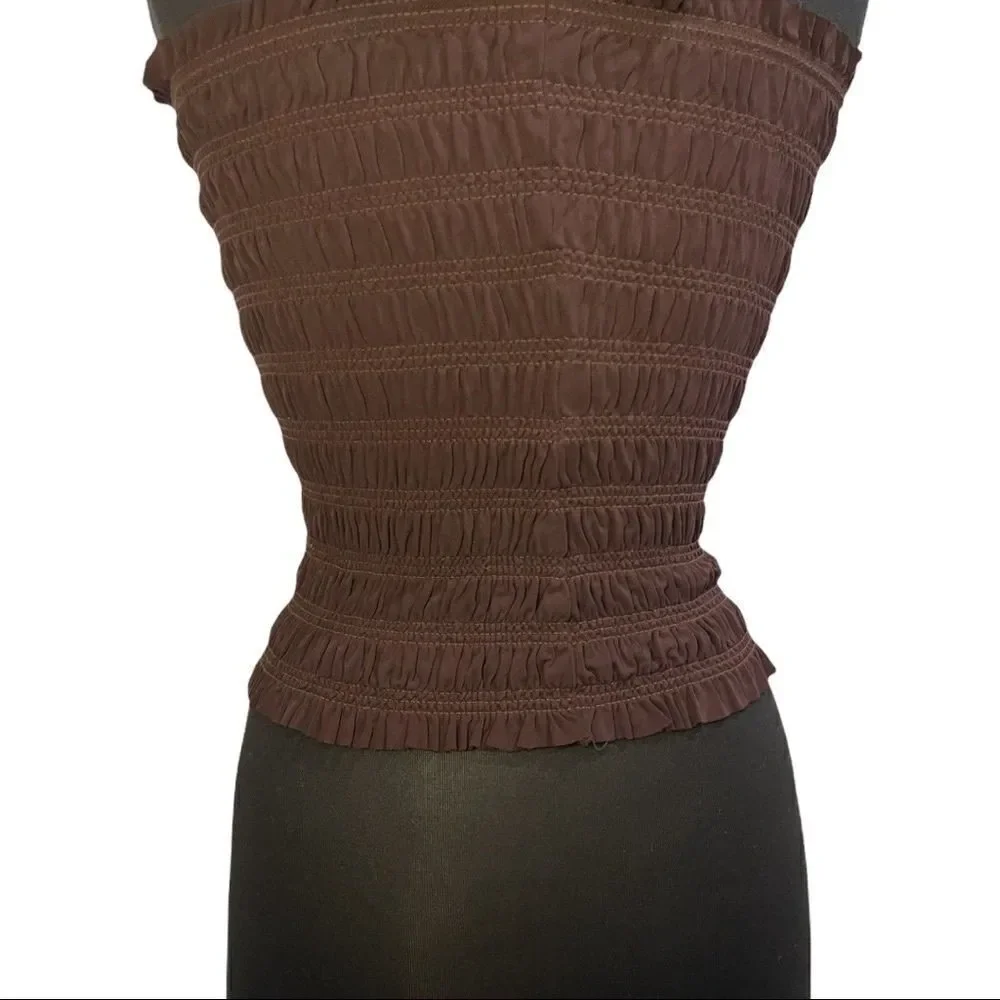 Diane Von Furstenberg Thais Brown Smocked Tube Top Sz 8 F/W 2018 - Picture 9 of 12